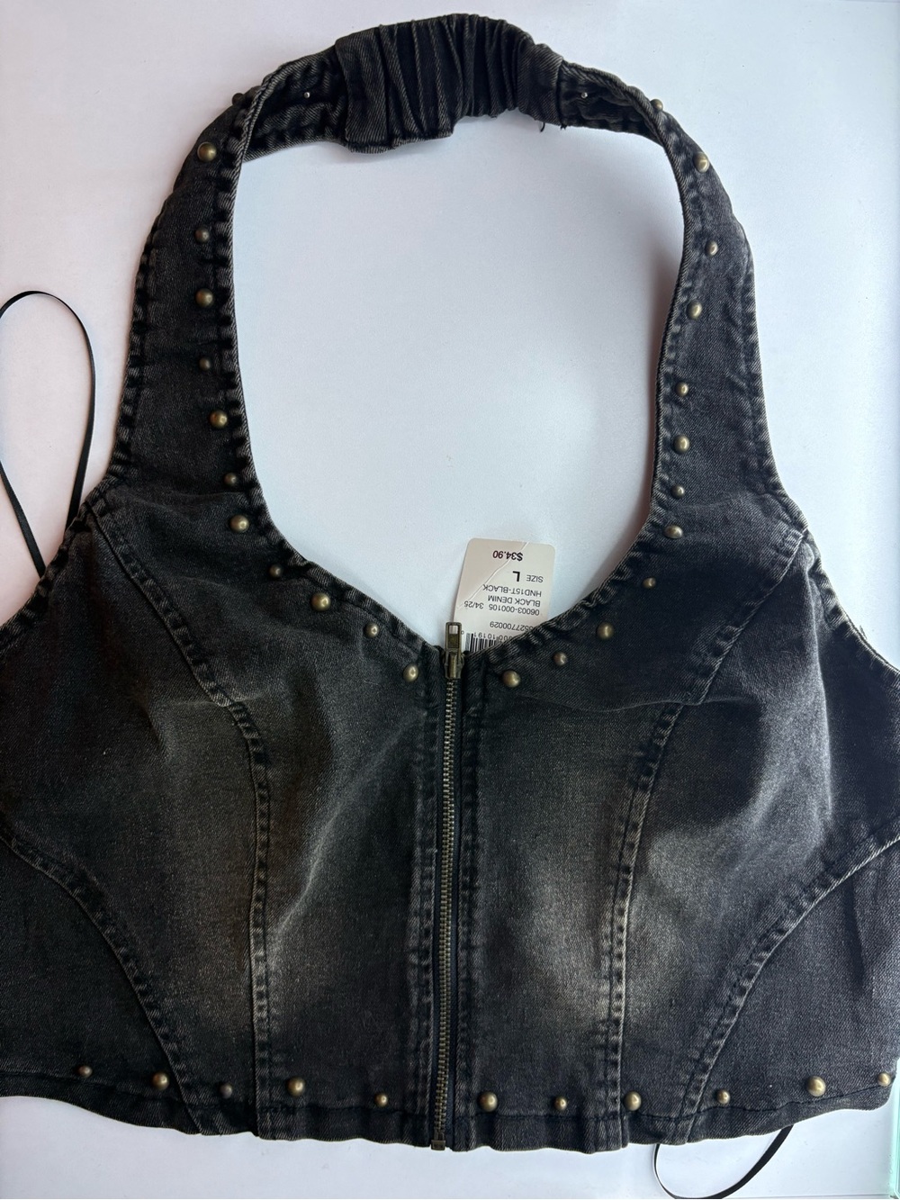 Windsor Black Studded Denim Halter Tank